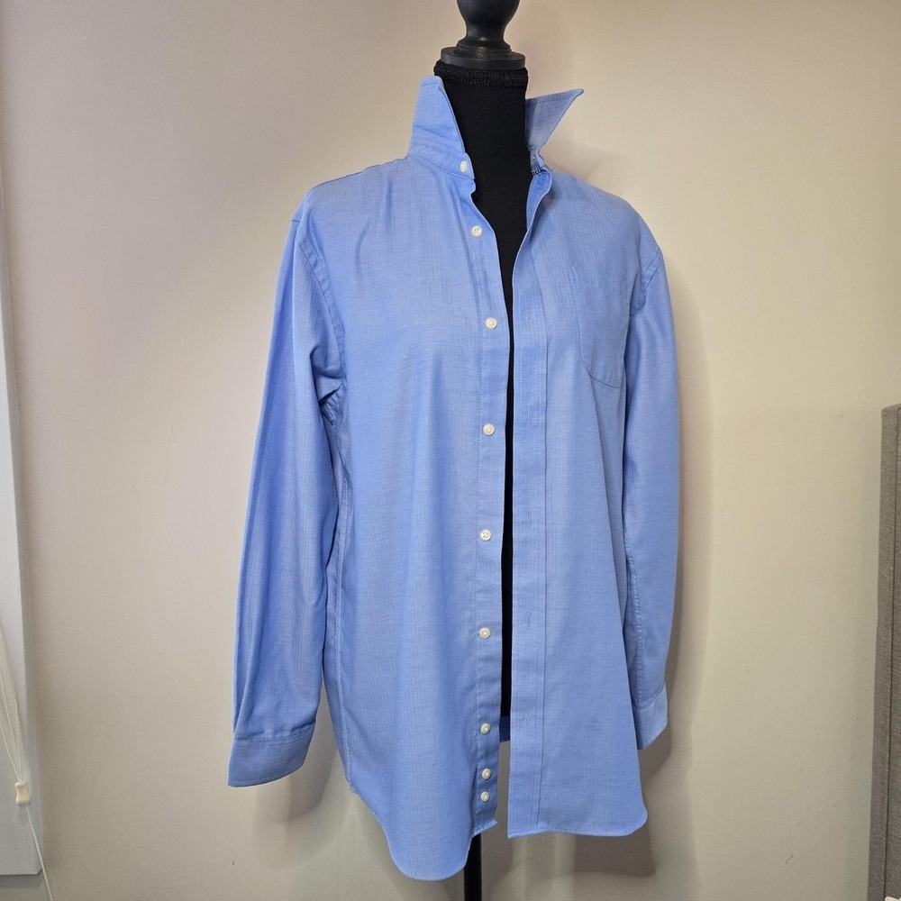 Cat & Jack Button Down Shirt Kids XL 14 Husky Blue Excellent Herringbone Dress - Picture 5 of 5